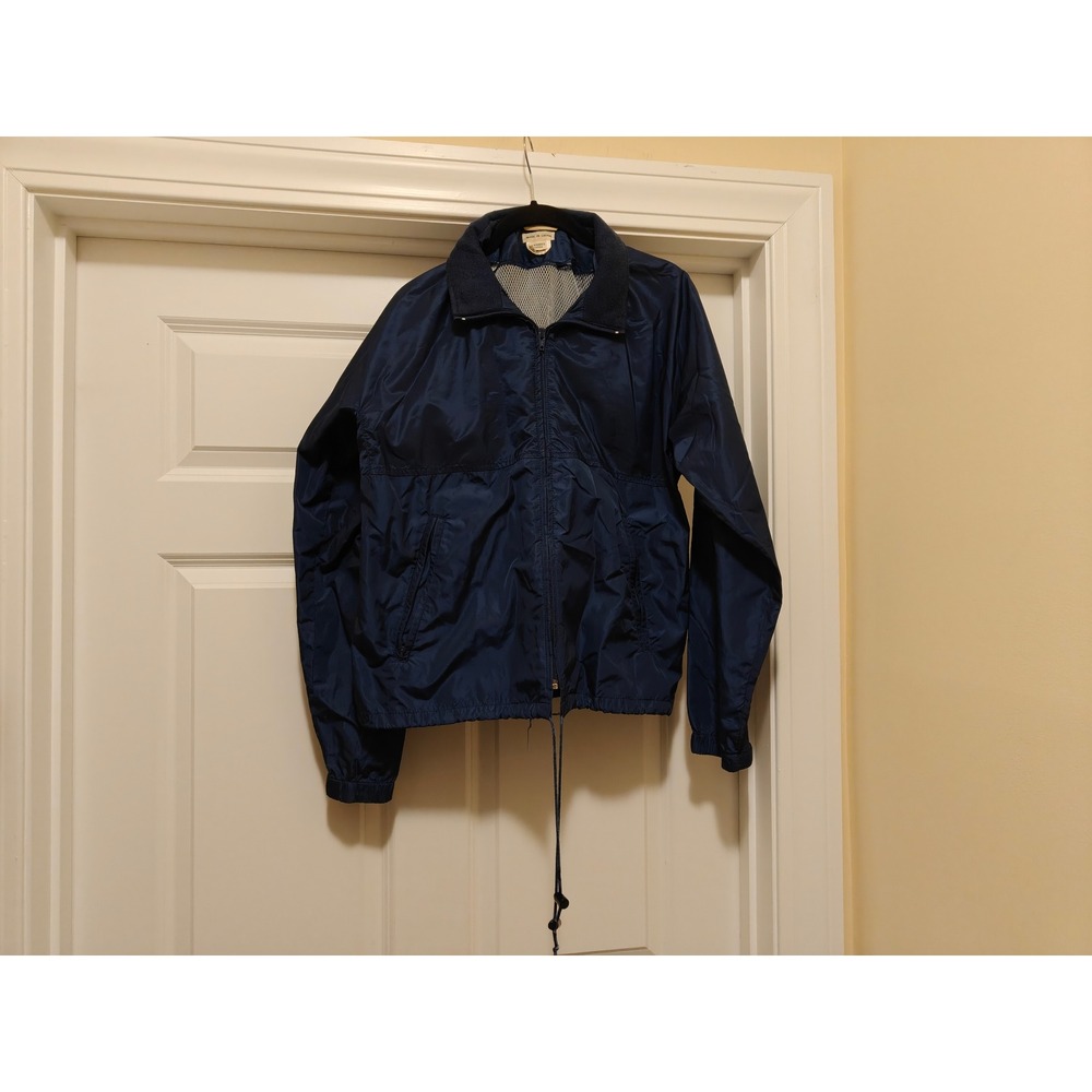 LL Bean Womens Large Navy Blue Vintage Nylon Windbreaker Full Zip Jacket 5482